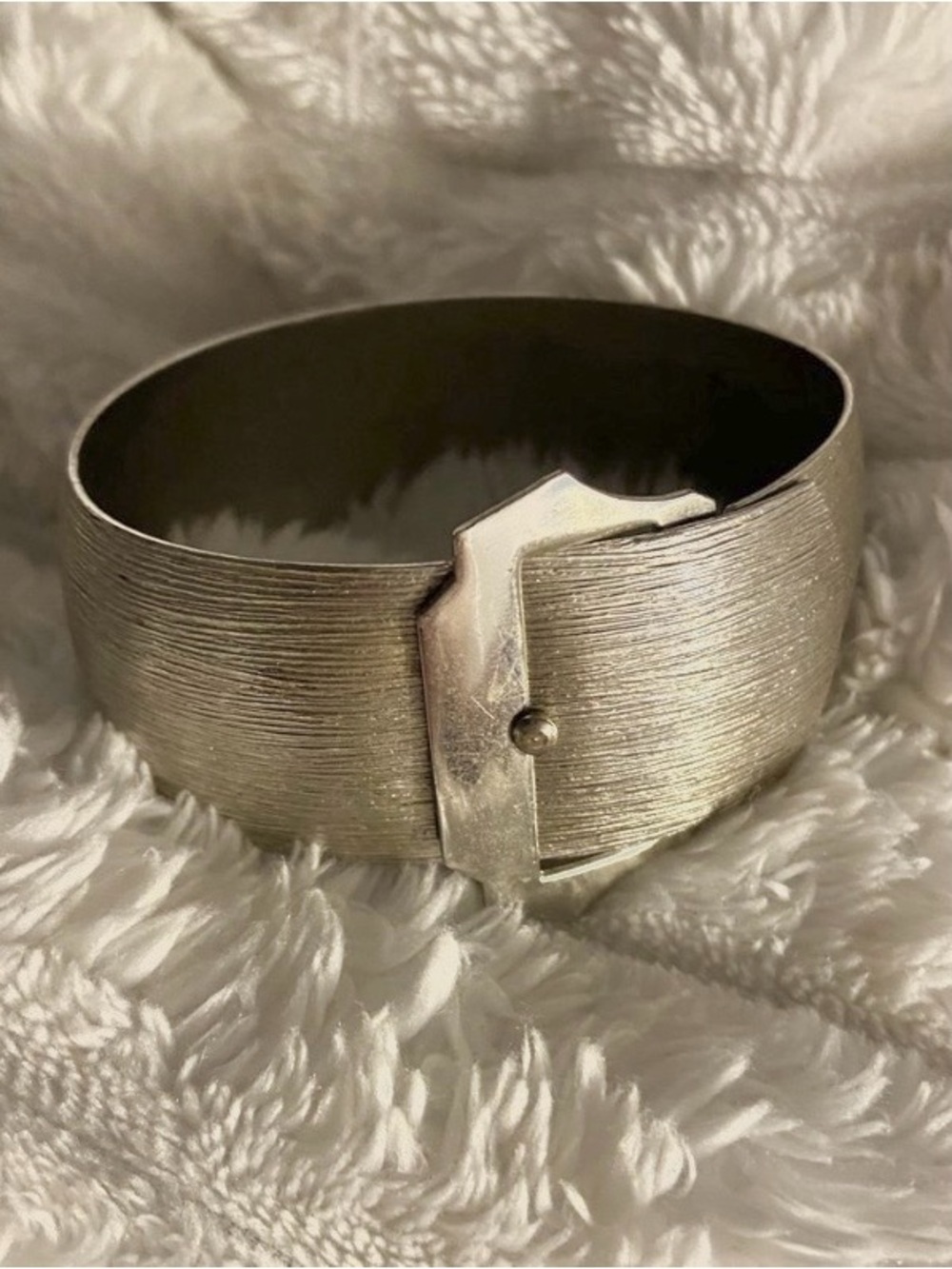 Vintage Coventry Brushed Silver Tone Wide Cuff Bracelet Mod Statement Jewelry
